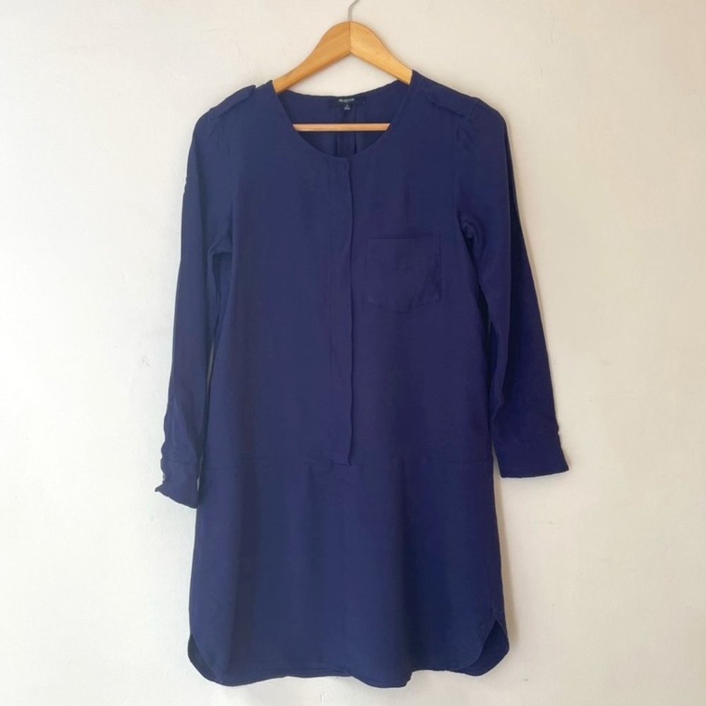 Deep Blue Tunic Length Blouse - Madwell Size Small